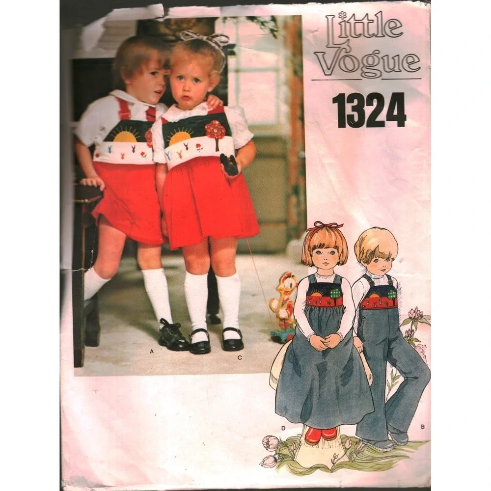 Vintage Little Vogue 1324 Toddler Overalls Jumper Sewing Pattern Size 3 1970s